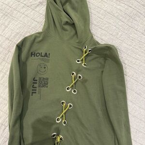 JIJIL Green Hoodie with Yellow Lace-Up Detail